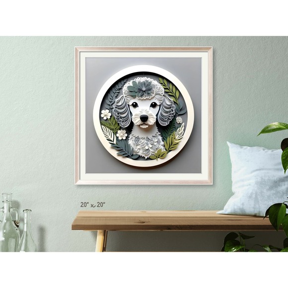 Miniature Poodle Papercut Art: 12x12 Gray Mini Poodle Pet Portrait Digital Print - Picture 3 of 7